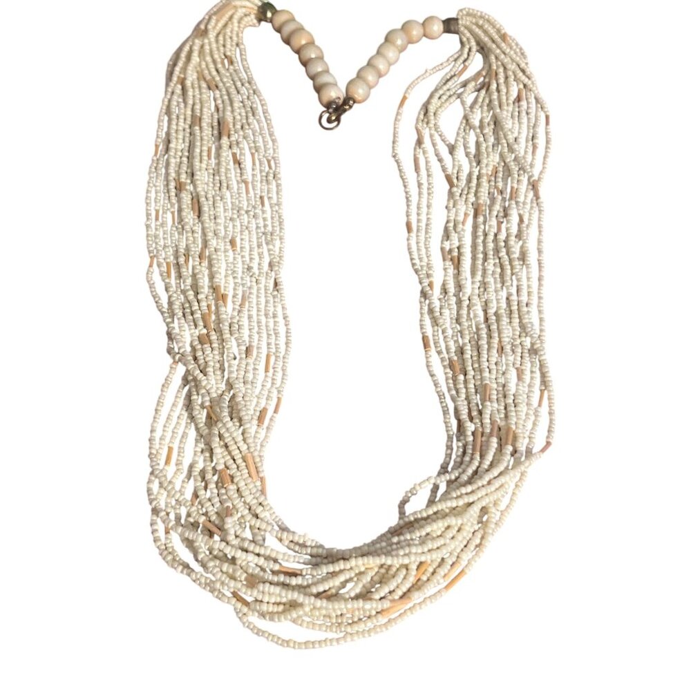 Vintage Multi Strand Seed Bead Necklace Glass Beads Beach Vacation Statement 31"